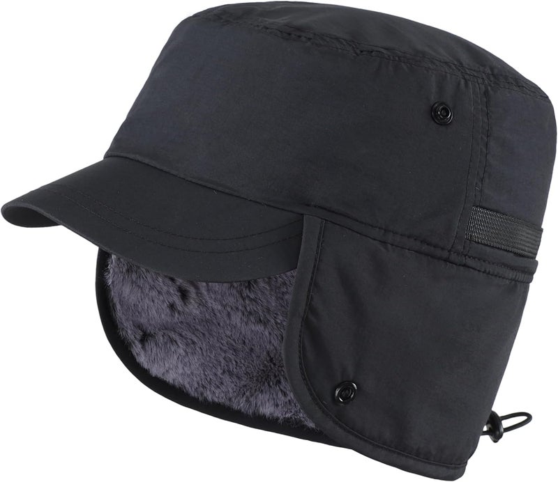 Connectyle Men's Winter Hat with Visor Warm Earflaps Hat Fully Lined Faux Fur Baseball Cap Trapper Hunting Hats - Image 1